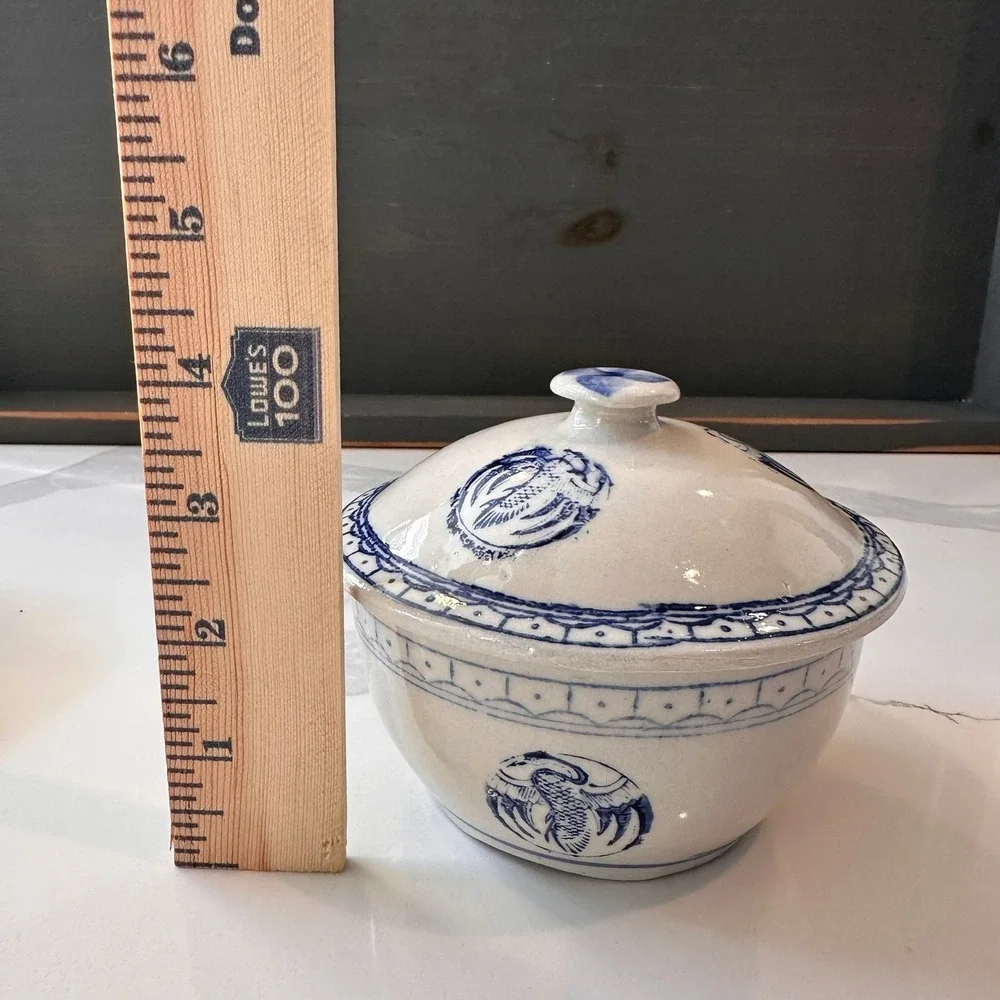 Vintage Crane Design Chinese Porcelain Serving Rice Bowl w/ Lid Blue White